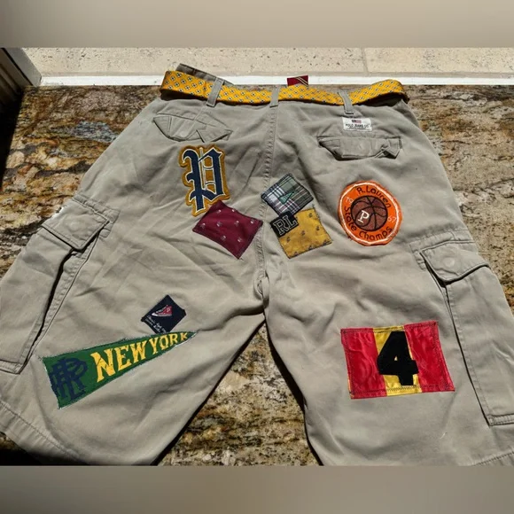 Ralph Lauren cargo firefighter tan canvas shorts P-Wing patches Men 30 waist - Picture 3 of 16